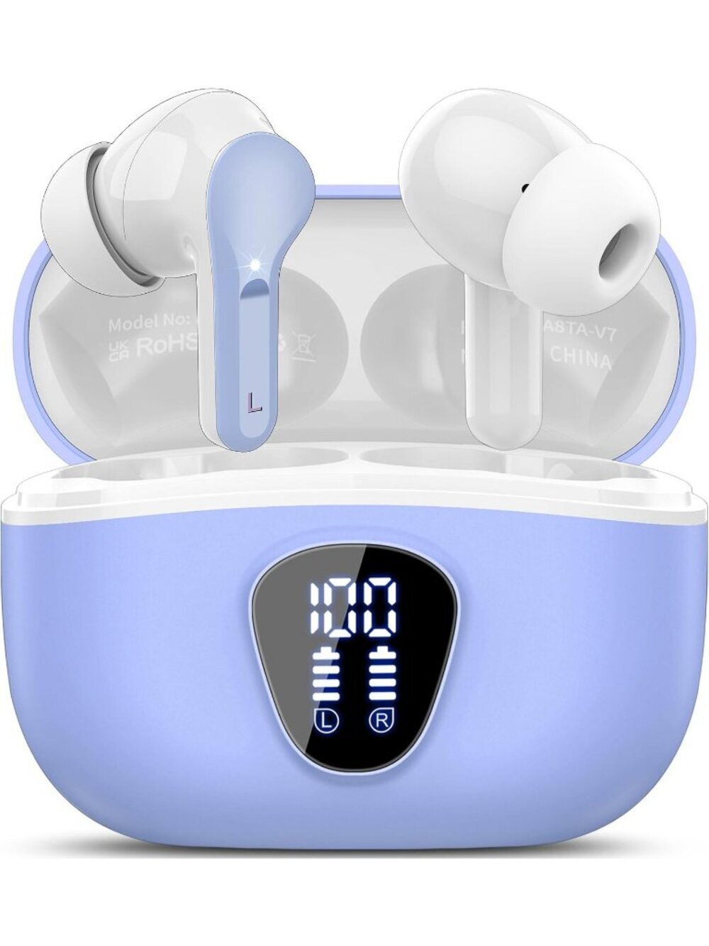 Wireless White Purple Bluetooth 5.4 Earbuds HiFi Stereo ENC Noise Cancelling Mic